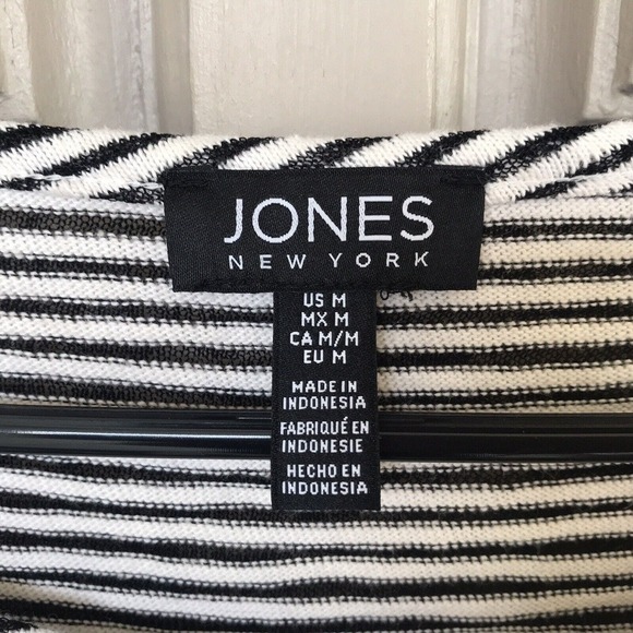 Jones New York Pullover SzM Stretch Knit Blk/Wht Stripes Bell Sleeve Pre-Owned - Picture 3 of 9